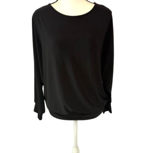 Susan Graver Stretchy Black Batwing Round Neck Top Size M #1927 - Picture 1 of 7